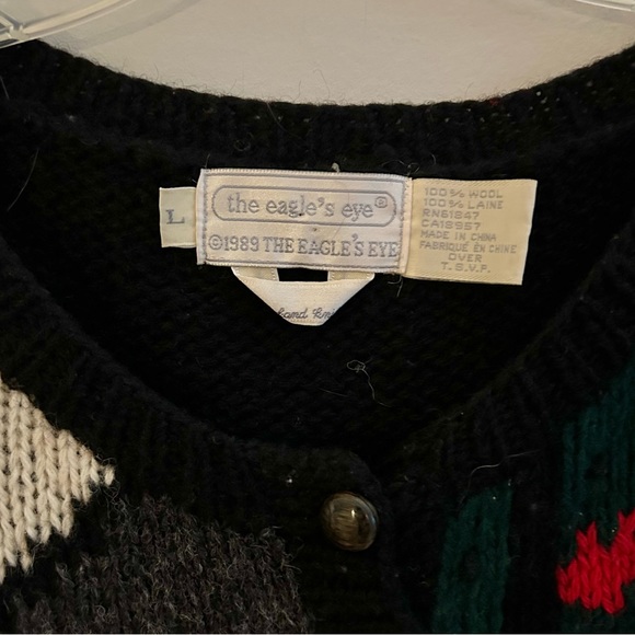 The Eagle's Eye Vintage 80s Hand Knit Wool Folk Art Novelty Sweater | Size L - Picture 7 of 7